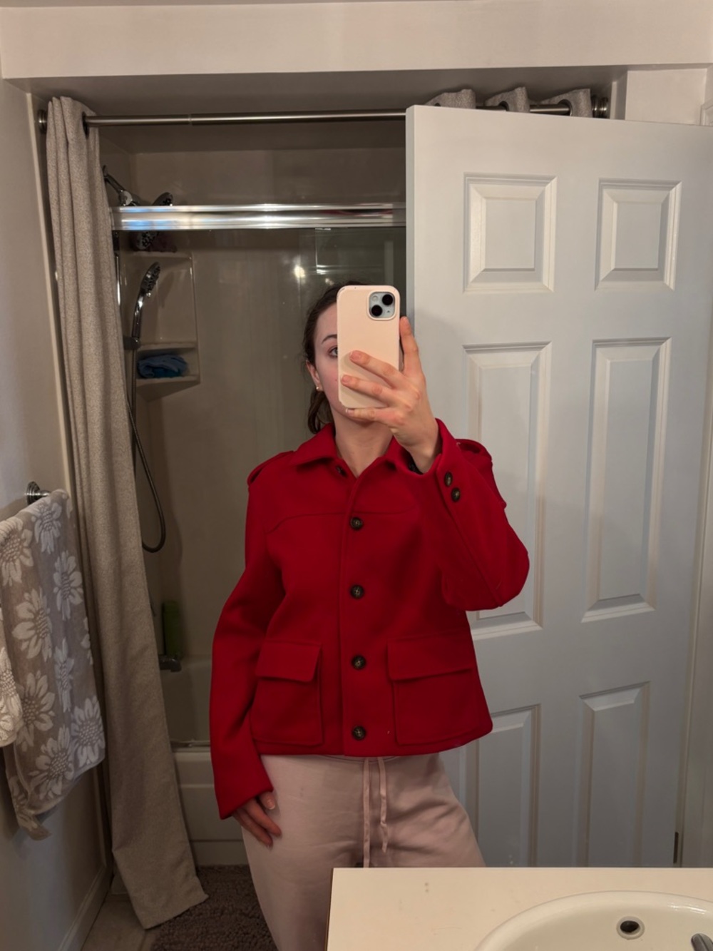 Evereve Red Button Wool Pea Coat